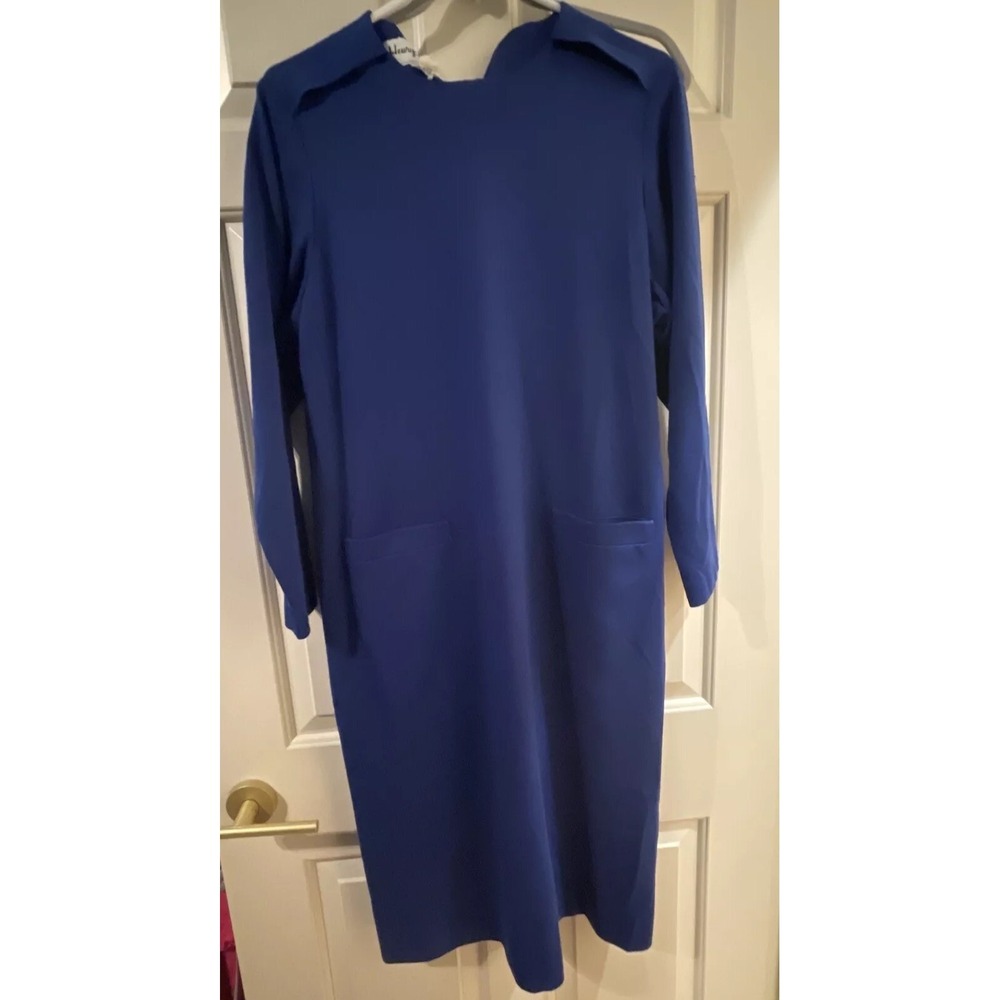 Vintage Henry Lee Blue Short 3/4‎ Sleeve Midi Shift Dress Size 14 Pockets